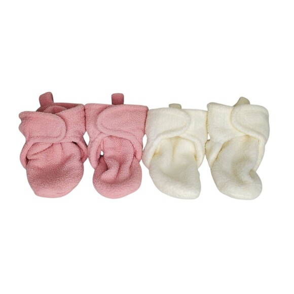 HB Hudson Baby Infant Newborn Cozy Fleece Booties Size 0-6 Months Pink & Cream - Picture 1 of 7